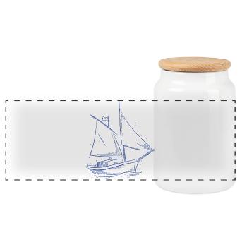Minimalist Sailboat Sailing Sea Sailor - Panoramic Cookie Jar with Wooden Lid - white - Front