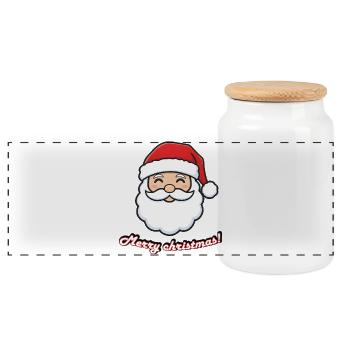 Santa Smiling Merry Christmas - Panoramic Cookie Jar with Wooden Lid - white - Front