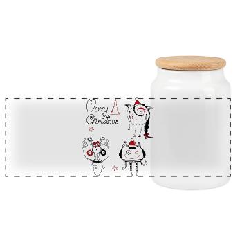 Monstres de Noël - Boîte à biscuits avec couvercle en bois - blanc - Devant
