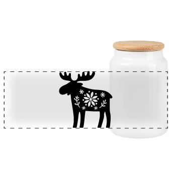 Scandinavian Moose – Nordic Folk Art Design - Panoramic Cookie Jar with Wooden Lid - white - Front