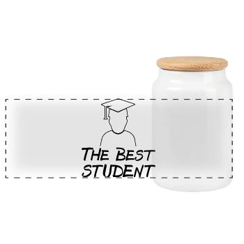 Best Student - Panoramic Cookie Jar with Wooden Lid - white - Front