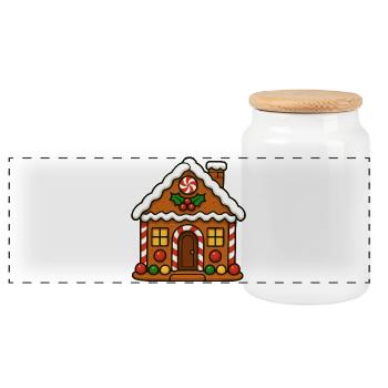Maison en pain d’épices avec motif canne à sucre - Boîte à biscuits avec couvercle en bois - blanc - Devant