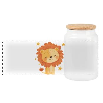 Lion avec ciel étoilé - Boîte à biscuits avec couvercle en bois - blanc - Devant