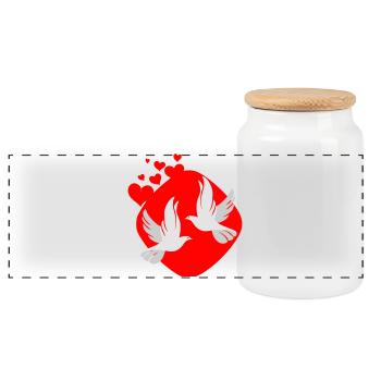 Dove of love on red background - Panoramic Cookie Jar with Wooden Lid - white - Front
