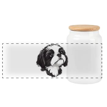 Shih Tzu - Panorama Keksdose mit Holzdeckel - Weiß - Vorne