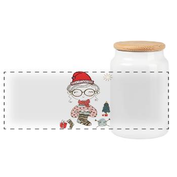 Chaussettes en tricot de grand-mère - Boîte à biscuits avec couvercle en bois - blanc - Devant