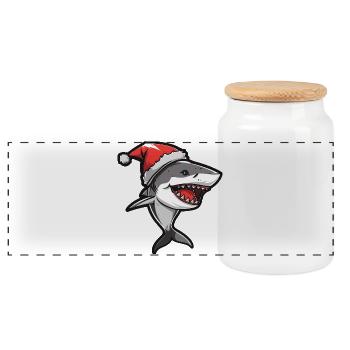 Shark Christmas - Panoramic Cookie Jar with Wooden Lid - white - Front