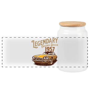 Legendäres 1957 Auto Retro Design - Panorama Keksdose mit Holzdeckel - Weiß - Vorne