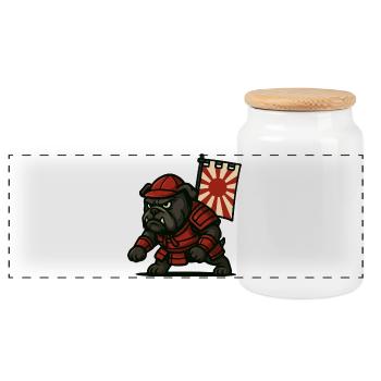 Bulldog Samurai Rising - Panoramic Cookie Jar with Wooden Lid - white - Front