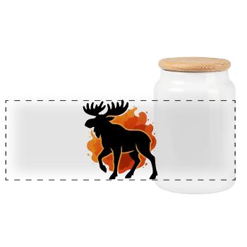 Flaming moose silhouette - Panoramic Cookie Jar with Wooden Lid - white - Front