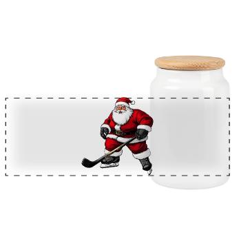 Joueur de hockey sur glace Père Noël - Boîte à biscuits avec couvercle en bois - blanc - Devant