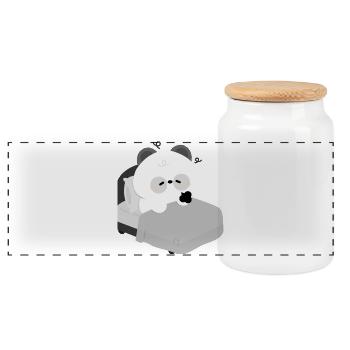 Tired Panda Bed - Panoramic Cookie Jar with Wooden Lid - white - Front
