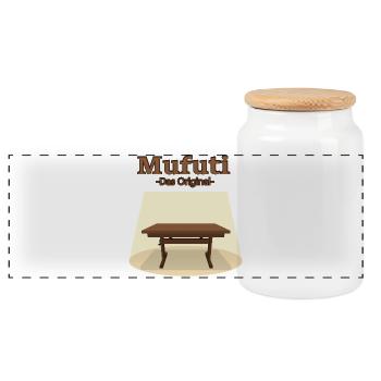 Mufuti Original: DDR Tisch im Spotlight - Panorama Keksdose mit Holzdeckel - Weiß - Vorne