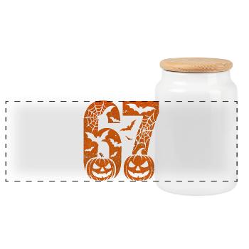 Fun 67 Zahl 6-7 6 7 Halloween Sechs Sieben - Panorama Keksdose mit Holzdeckel - Weiß - Vorne