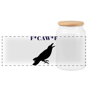 FCAWF Funny Crow Bird Design - Panorama Keksdose mit Holzdeckel - Weiß - Vorne