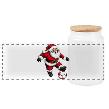 Fussballer Weihnachten / Weihnachtsmann Fussball - Panorama Keksdose mit Holzdeckel - Weiß - Vorne