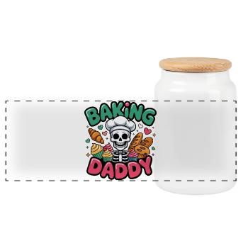 Baking Daddy Totenkopfkoch - Panorama Keksdose mit Holzdeckel - Weiß - Vorne