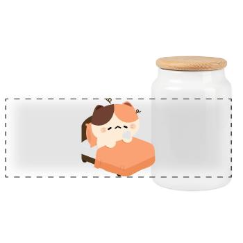 Chat Tortie Endormi - Boîte à biscuits avec couvercle en bois - blanc - Devant