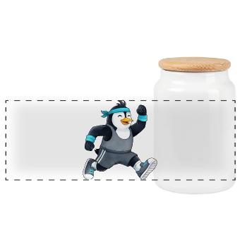 Sportlicher Pinguin Marathon Joggen Cartoon - Panorama Keksdose mit Holzdeckel - Weiß - Vorne