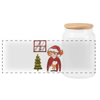 Winter magic - Panoramic Cookie Jar with Wooden Lid - white - Front