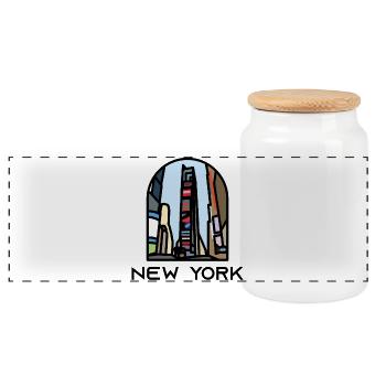 New York - Times Square - Panoramic Cookie Jar with Wooden Lid - white - Front
