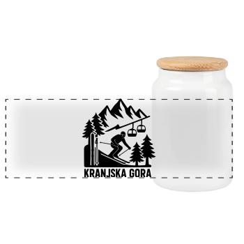 Ski de Kranjska Gora - Boîte à biscuits avec couvercle en bois - blanc - Devant