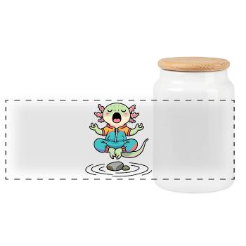 Axolotl Zen in meditation - Panoramic Cookie Jar with Wooden Lid - white - Front