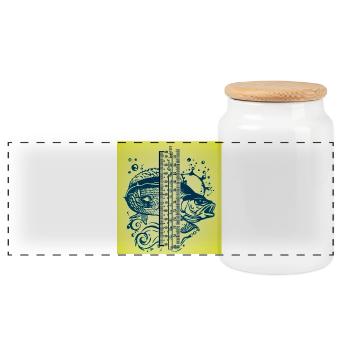 Fish Meter Art Yellow - Panoramic Cookie Jar with Wooden Lid - white - Front