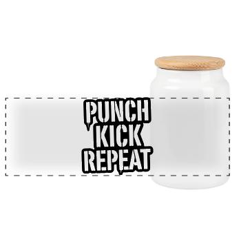 Coup de poing, coup de pied, répétition des lettres - Kickboxing - Boîte à biscuits avec couvercle en bois - blanc - Devant