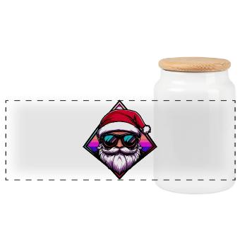 Santa with sunglasses - Panoramic Cookie Jar with Wooden Lid - white - Front
