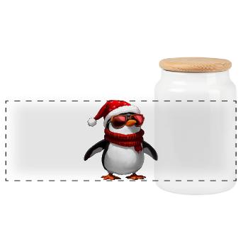 Pingouin Père Noël - Boîte à biscuits avec couvercle en bois - blanc - Devant