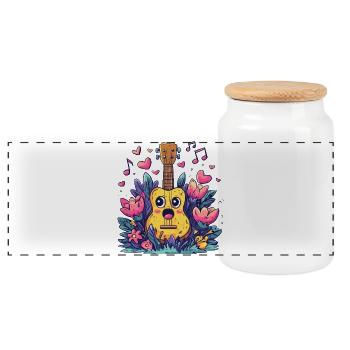 Kawaii Ukulele im Blütenzauber - Panorama Keksdose mit Holzdeckel - Weiß - Vorne