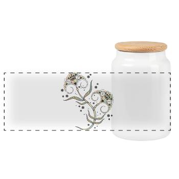 Delicate floral mehndi ornament for mindfulness - Panoramic Cookie Jar with Wooden Lid - white - Front