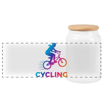 BMX Girl Cyclist Silhouette Gradient - Panorama Keksdose mit Holzdeckel - Weiß - Vorne