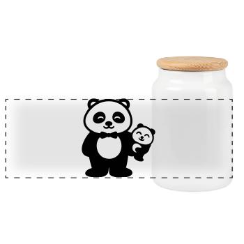 Panda Father Baby Gift Family - Panoramic Cookie Jar with Wooden Lid - white - Front