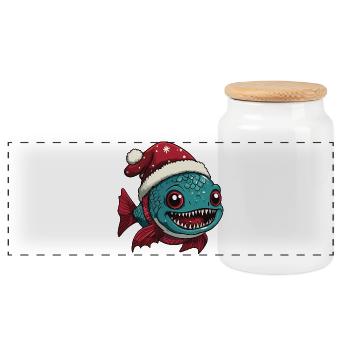 Noël de poisson piranha - Boîte à biscuits avec couvercle en bois - blanc - Devant