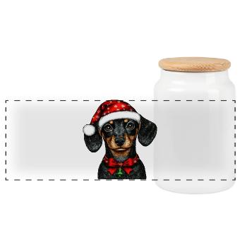 Teckel de Noël - Boîte à biscuits avec couvercle en bois - blanc - Devant