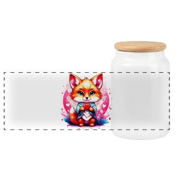 Kawaii Chibi Fuchs - Panorama Keksdose mit Holzdeckel - Weiß - Vorne