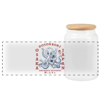 Pieuvre ivre avec bouteille - Boîte à biscuits avec couvercle en bois - blanc - Devant