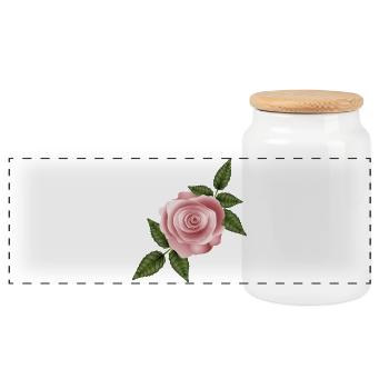 Delicate dusky pink rose with elegant green leaves - Panoramic Cookie Jar with Wooden Lid - white - Front