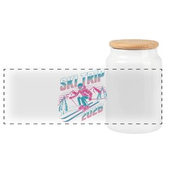 Voyage Ski 2026 Néon Rétro - Boîte à biscuits avec couvercle en bois - blanc - Devant