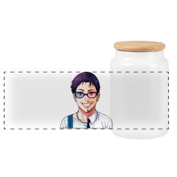 BOY MET GIRL - nice people - Panoramic Cookie Jar with Wooden Lid - white - Front