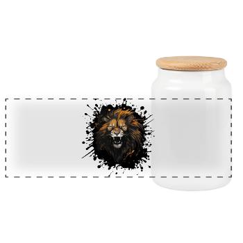 Lion Head Lion Blobs - Panoramic Cookie Jar with Wooden Lid - white - Front