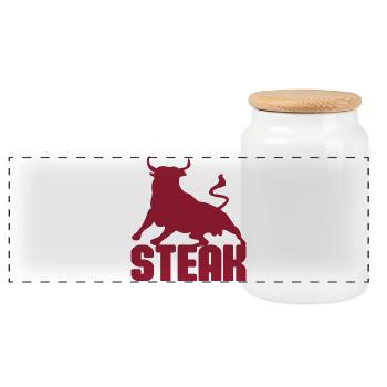 Stier Steak Silhouette in Rot - Panorama Keksdose mit Holzdeckel - Weiß - Vorne
