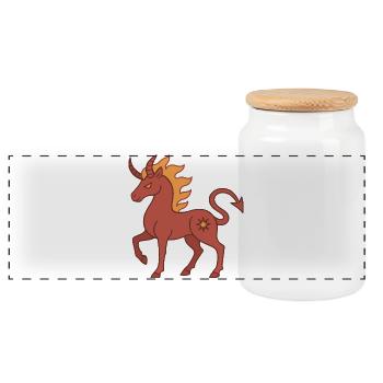 Fiery Demon Unicorn with Horns and Flames - Panoramic Cookie Jar with Wooden Lid - white - Front