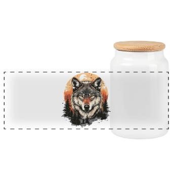 Loup Tête de loup Forêt Nature Montagnes Désert Coloré - Boîte à biscuits avec couvercle en bois - blanc - Devant