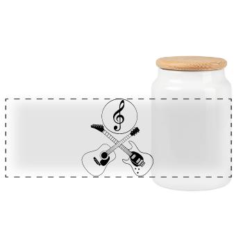 Gitarren und Violinschlüssel - Panorama Keksdose mit Holzdeckel - Weiß - Vorne