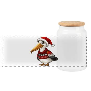 Noël Pélican Bird - Boîte à biscuits avec couvercle en bois - blanc - Devant
