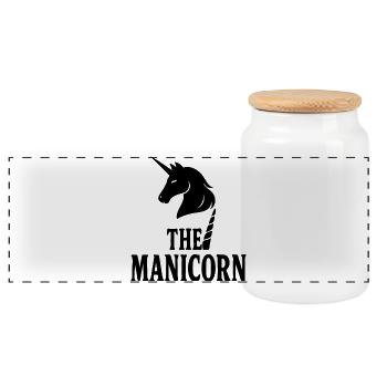 Logo manicorne masculin minimaliste en gras - Boîte à biscuits avec couvercle en bois - blanc - Devant