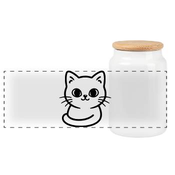 Cute kitten - sweet cat - silhouette - Panoramic Cookie Jar with Wooden Lid - white - Front